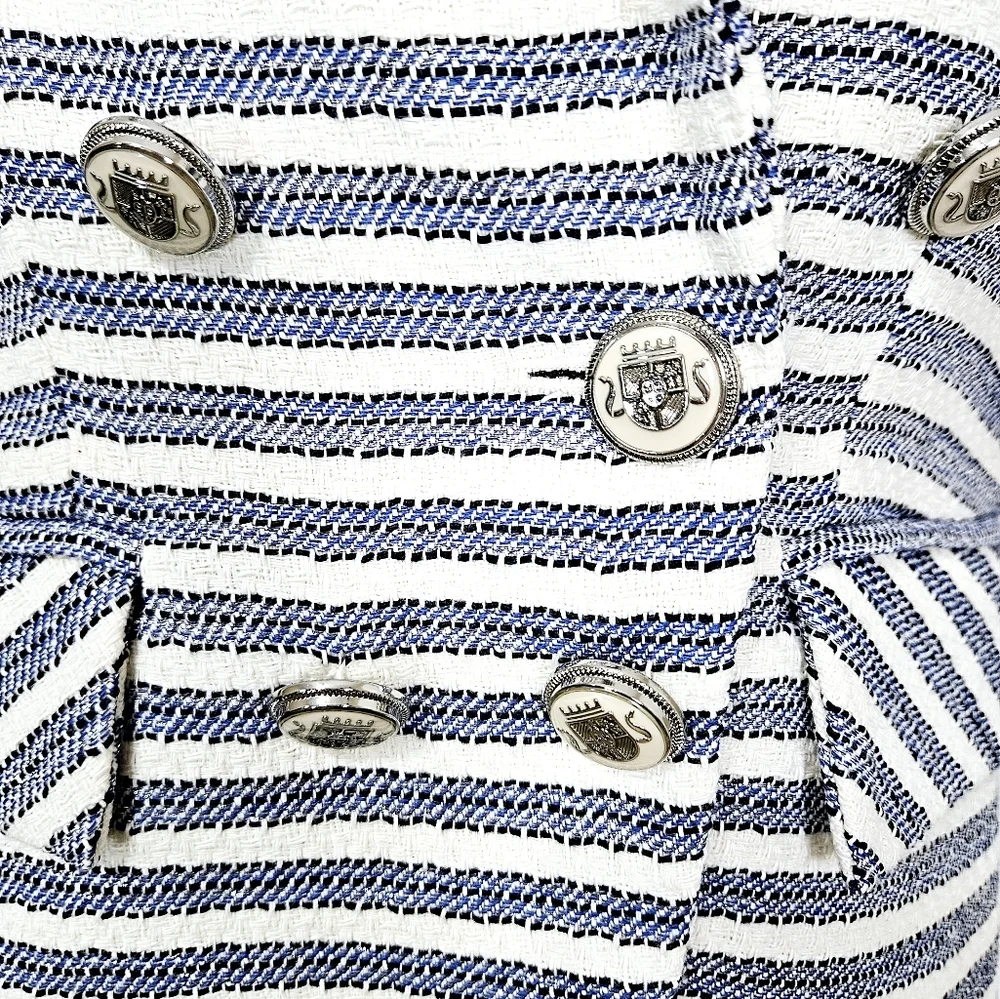 Veronica Beard Ryland Striped Cotton-Blend Tweed Blazer in Blue and White Size 8 - Picture 6 of 15